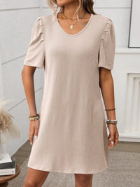 Textured Round Neck Short Sleeve Mini Dress