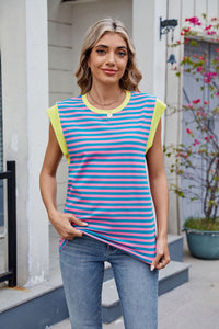 Contrast Striped Round Neck T-Shirt