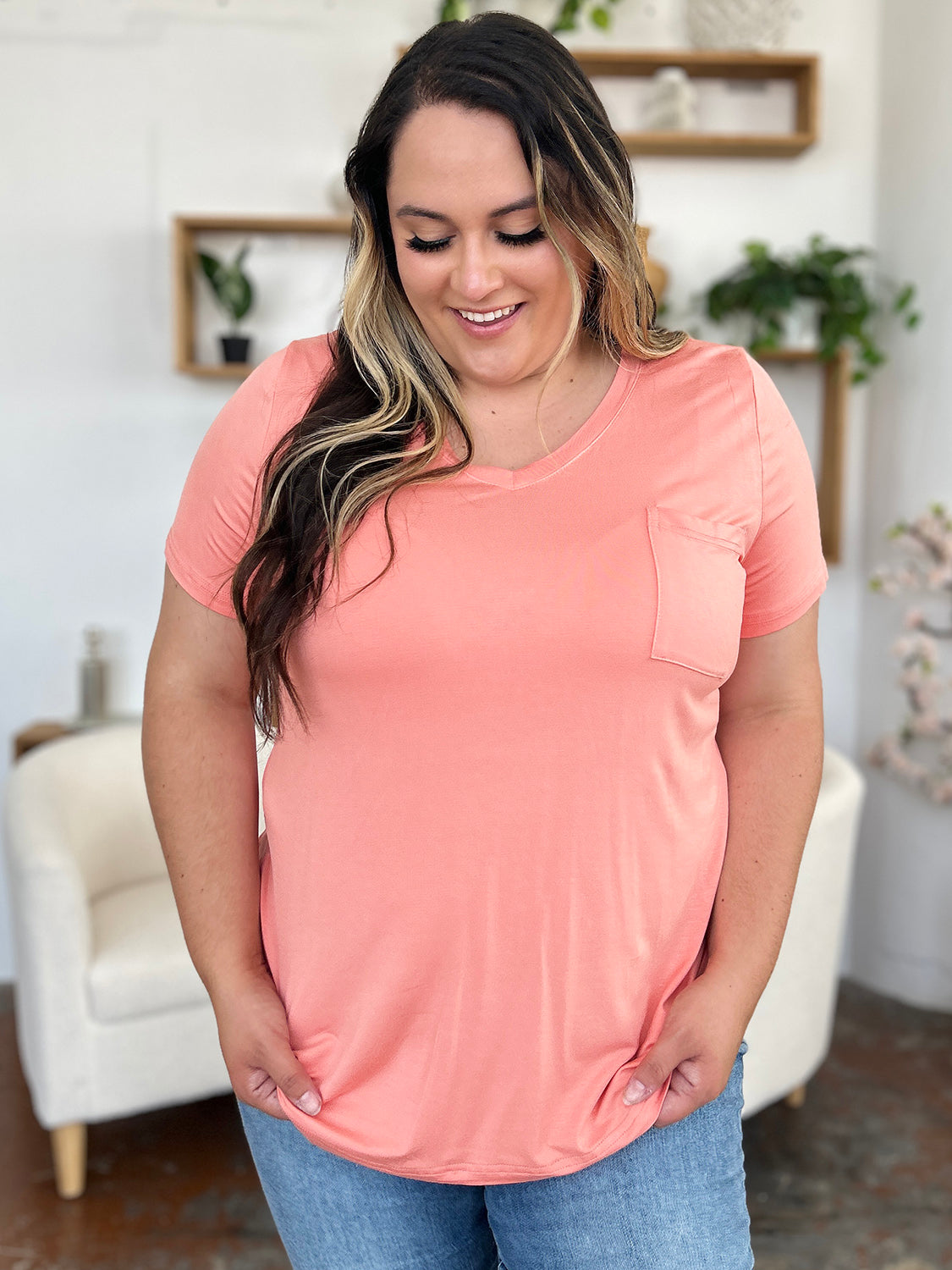 Bamboo Full Size V-Neck Short Sleeve T-Shirt