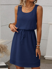 Waffle-Knit Drawstring Mini Tank Dress