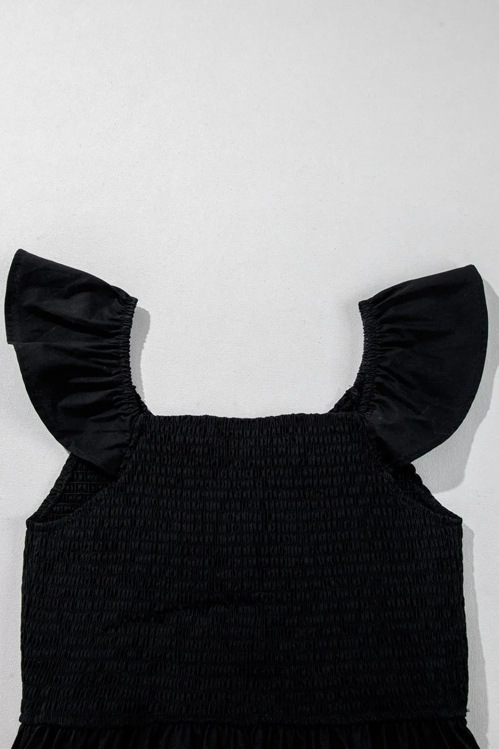 V Neck Ruffled Cap Sleeve Smocked Maxi Dress