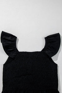 V Neck Ruffled Cap Sleeve Smocked Maxi Dress