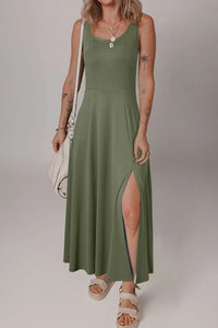Side Slit Scoop Neck Wide Strap Dress