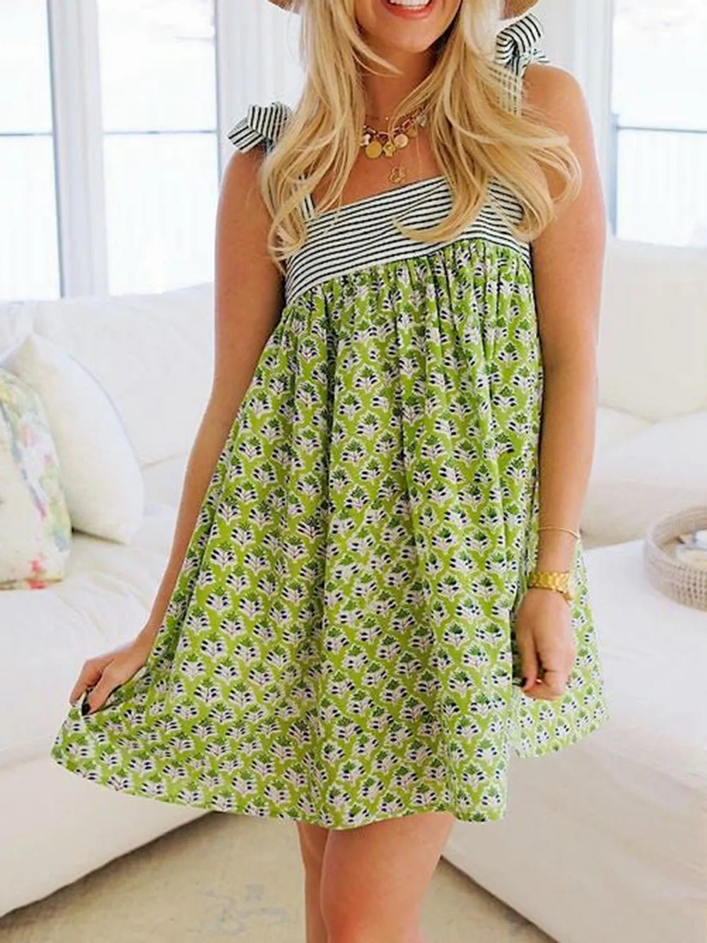 Printed Tie Shoulder Mini Cami Dress