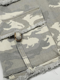 Men's Camouflage Denim Shorts with Raw Hem