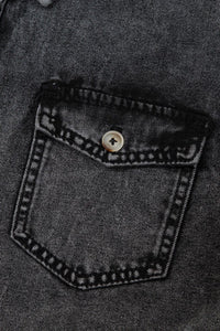 Short Sleeve Flap Pocket Button Up Raw Hem Denim Shirt