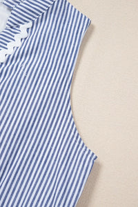 Stripe Sleeveless Notched Ric Rac Mini Dress