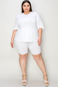 Bamboo Full Size V-Neck Drop Shoulder T-Shirt and Shorts Set