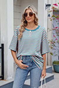 Contrast Striped Round Neck Half Sleeve T-Shirt