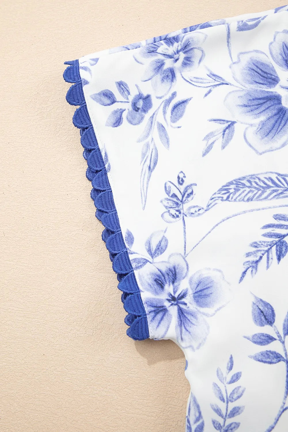 Floral Print Ricrac Trim Short Sleeve Blouse