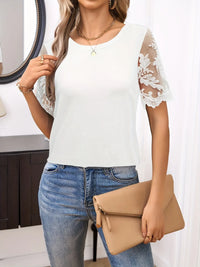 Lace Detail Round Neck Short Sleeve T-Shirt