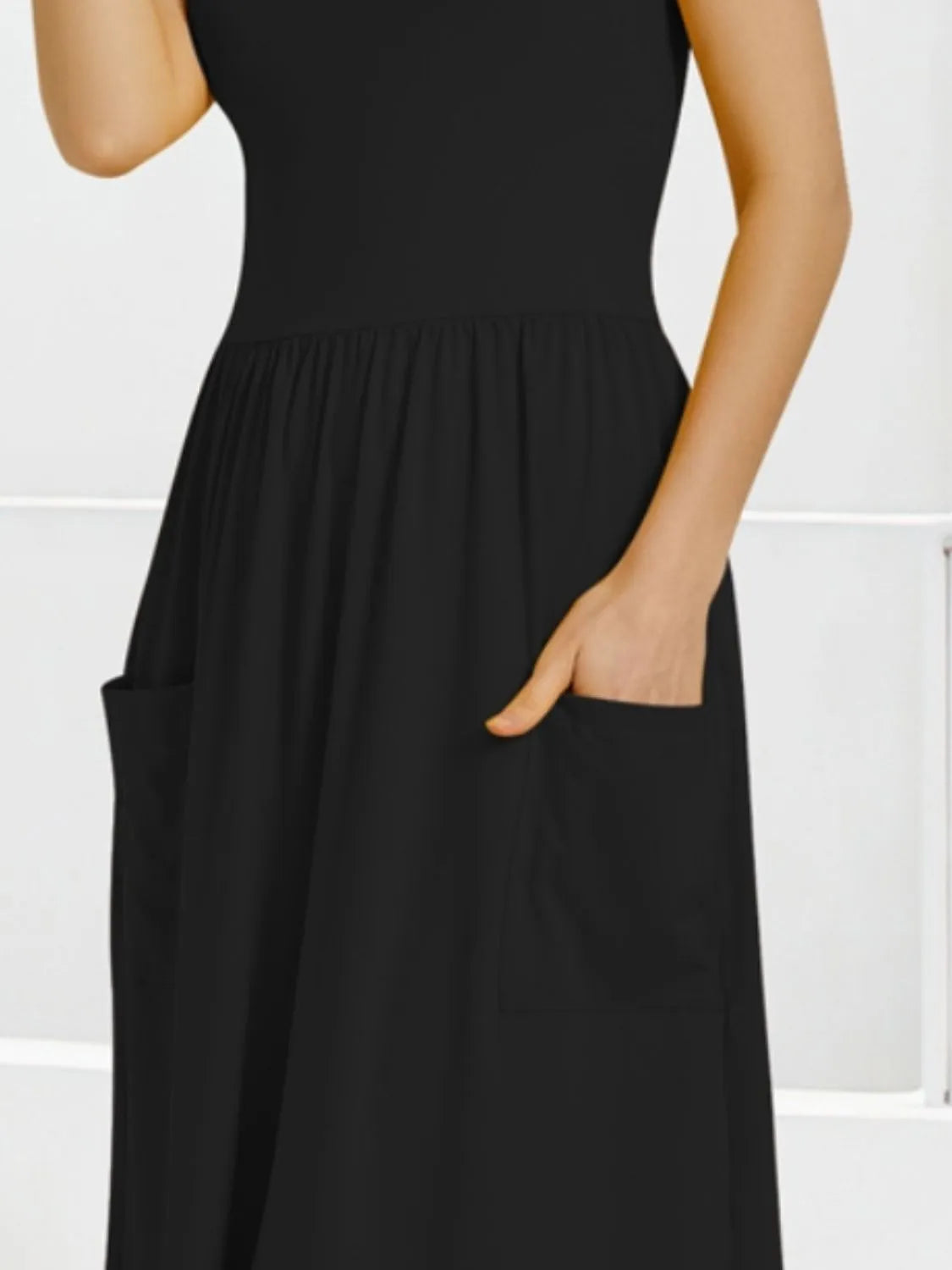 Scoop Neck Midi Dress with Pockets