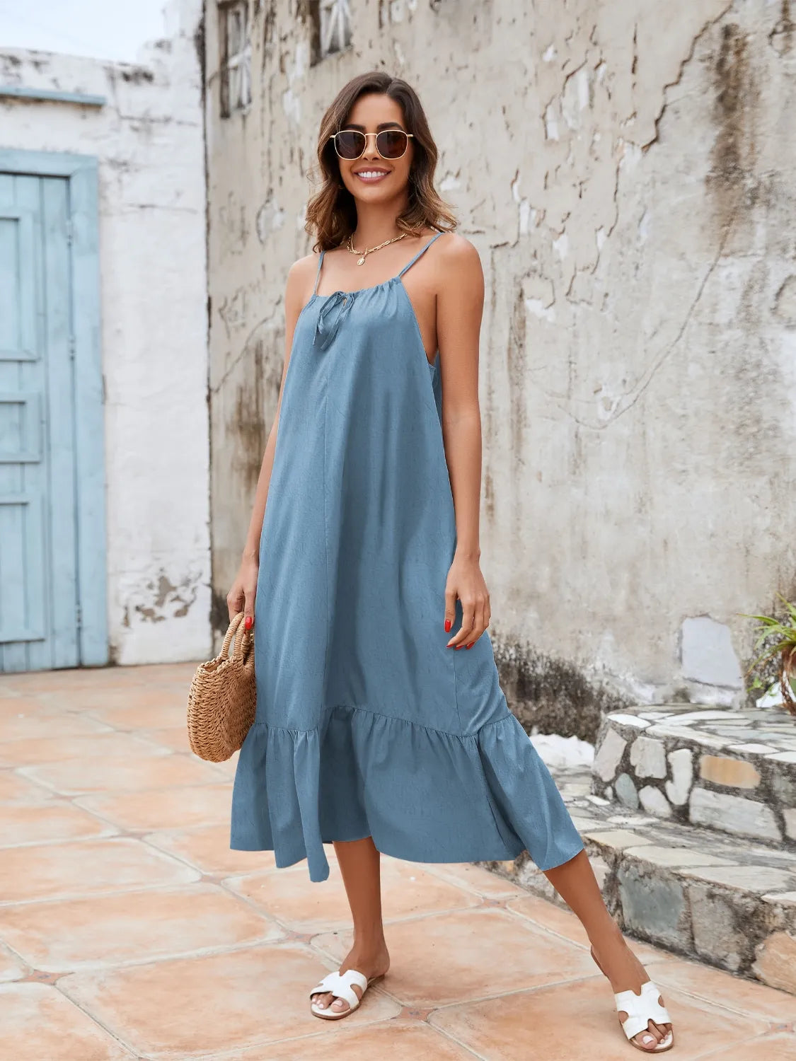 Ruffled Hem Midi Cami Dress