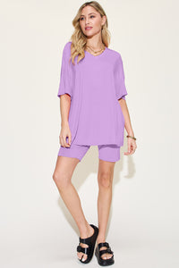 Bamboo Full Size V-Neck Drop Shoulder T-Shirt and Shorts Set