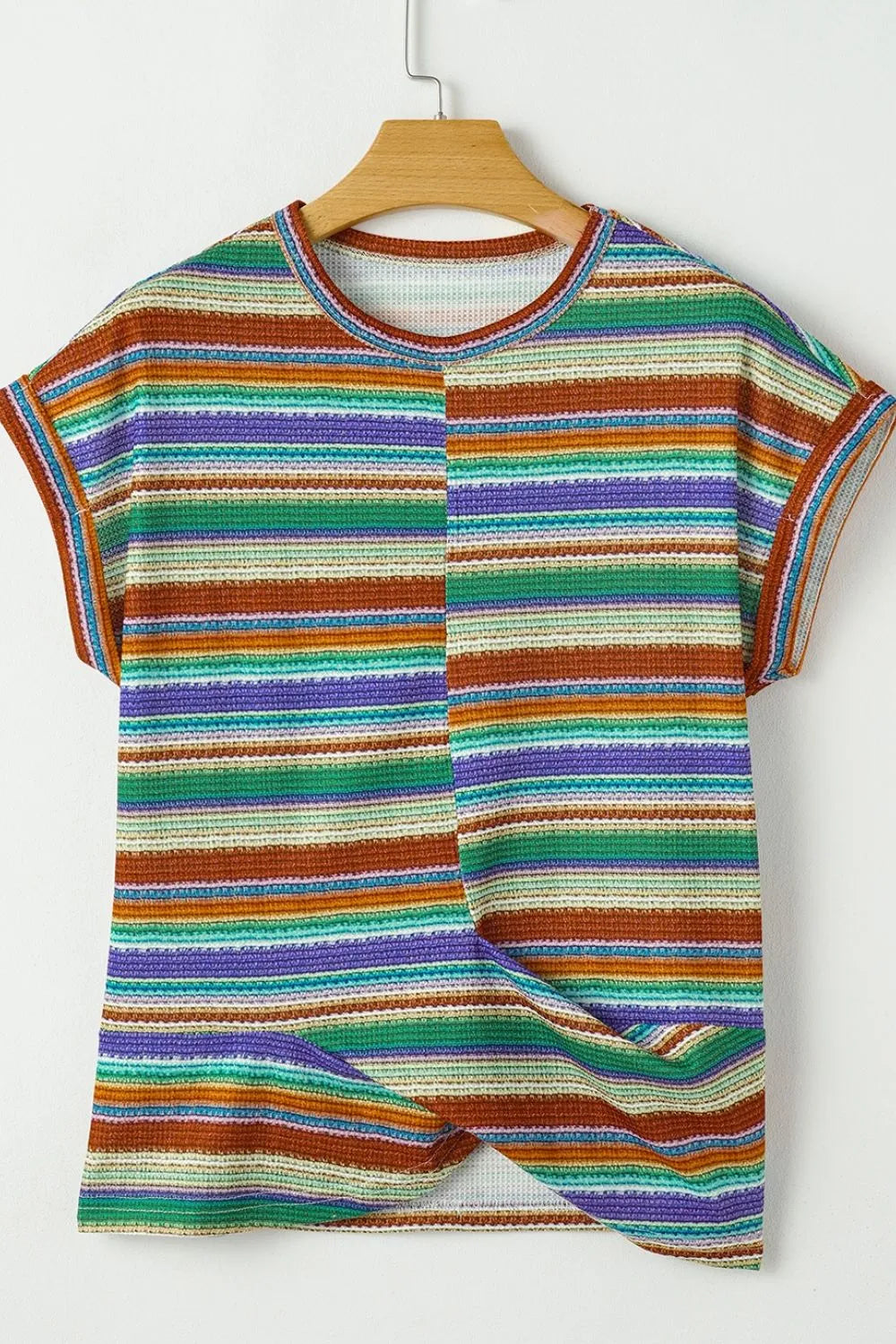 Multicolour Striped Twist Hem Cap Sleeve Top