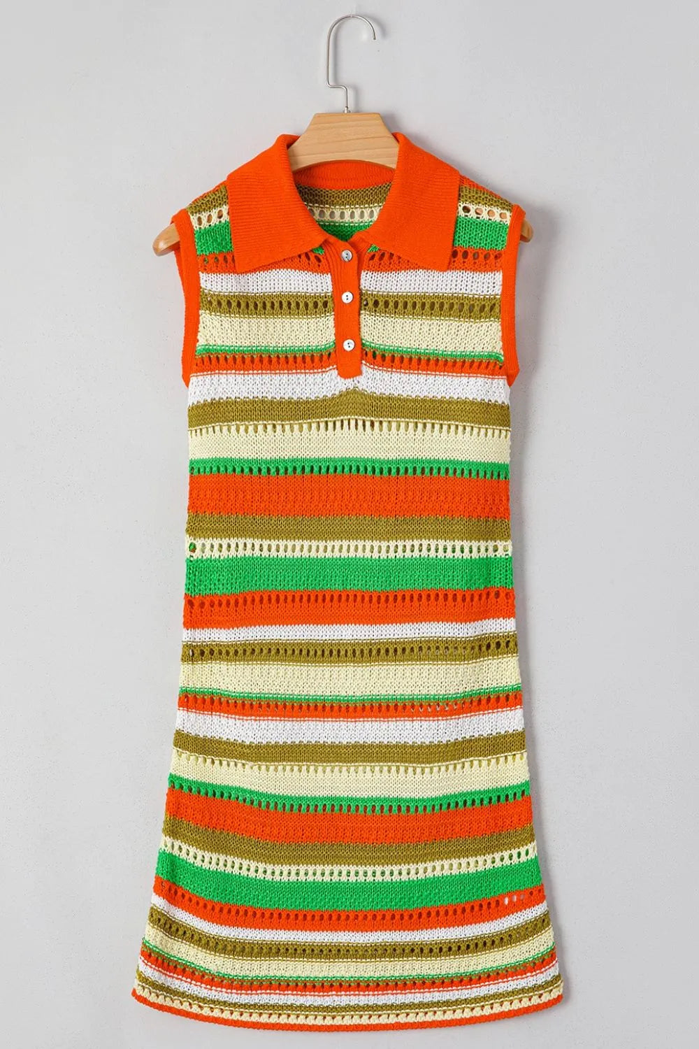 Openwork Stripe Sleeveless Sweater Dress