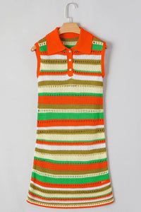 Openwork Stripe Sleeveless Sweater Dress