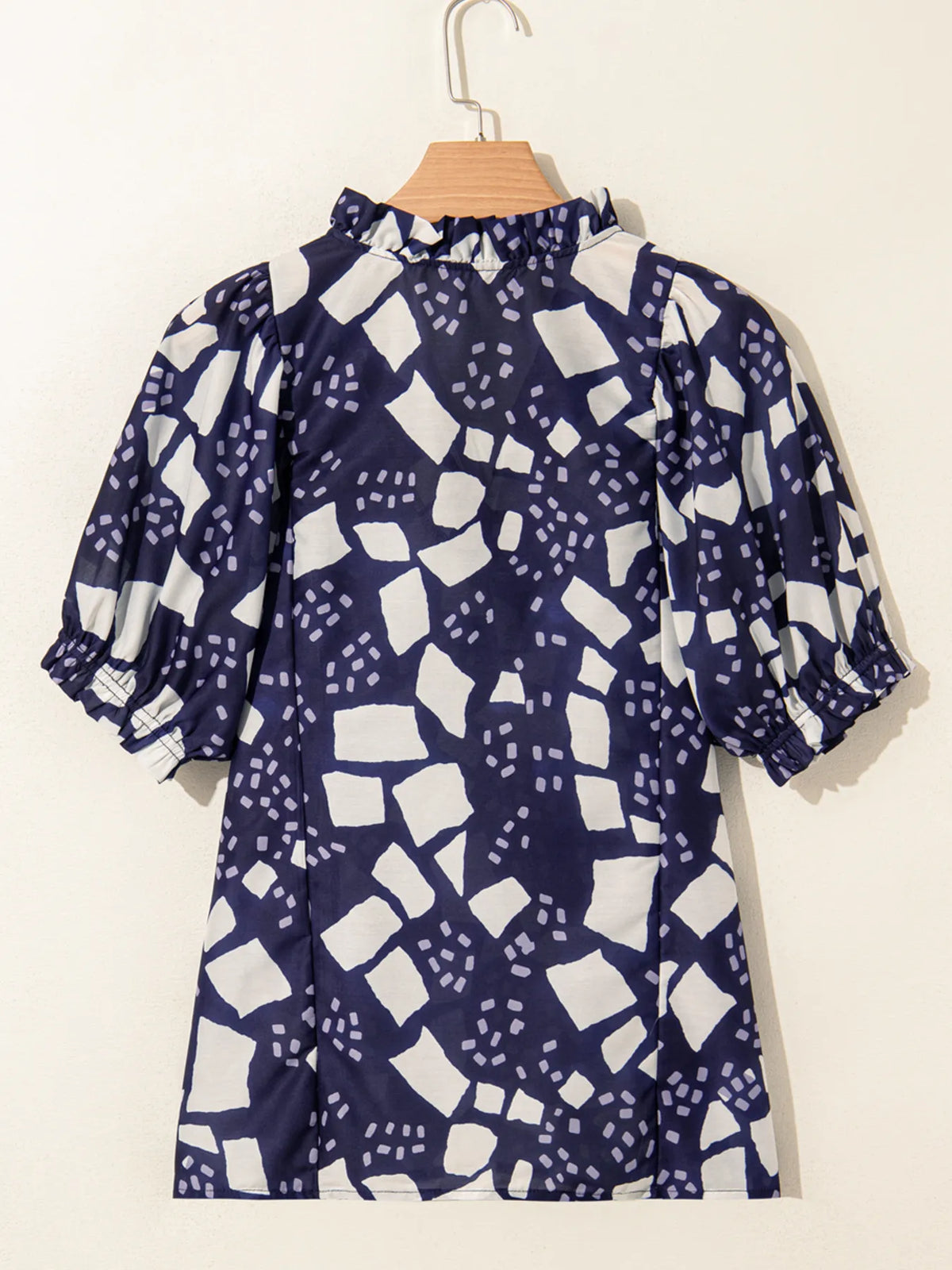 Abstract Print Frilled Puff Sleeve V Neck Blouse