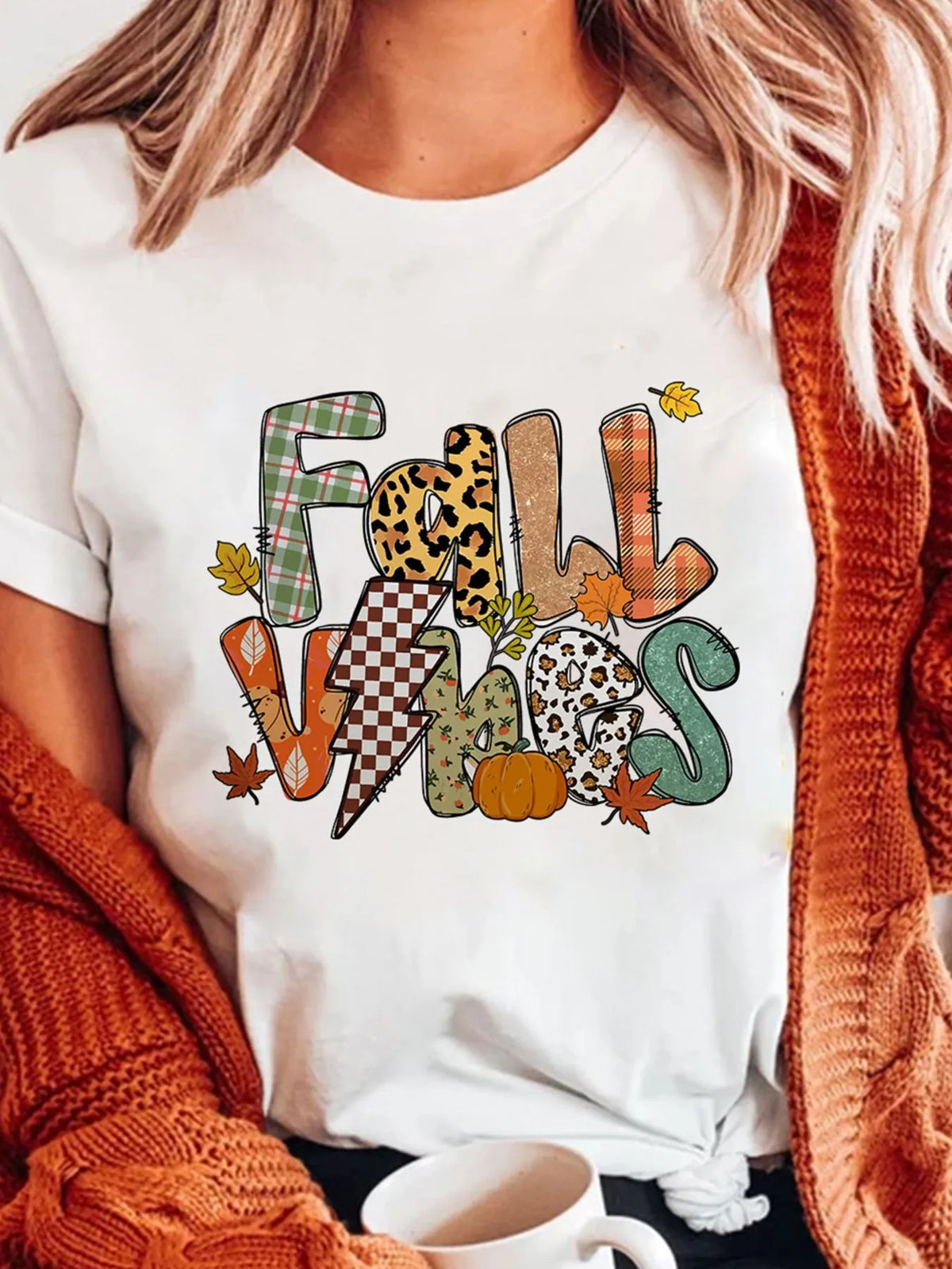 FALL VIBES Cotton Blend Casual T Shirt