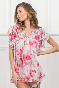 BiBi Floral Print Flutter Sheer Top