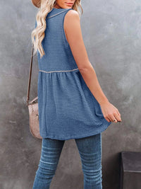 V-Neck Contrast Trim Waffle Knit Tank Top