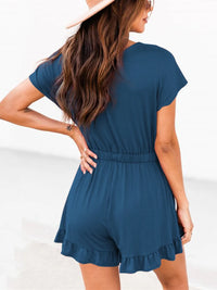 Ruffled Hem Round Neck Short Sleeve Romper