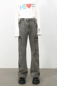 Men's Straight Leg Jeans with Cargo Pockets
