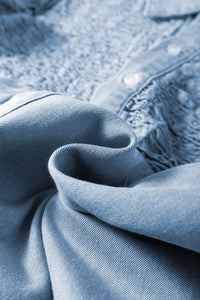 Smocked Collared Neck Cap Sleeve Denim Dress