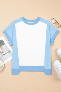 Color Block Exposed Seam Crew Neck T Shirt