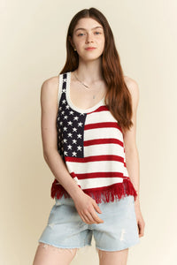 Jade By Jane American Flag Fringe Tank Top