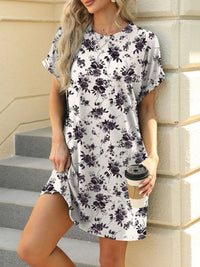 Printed Round Neck Short Sleeve Mini Dress
