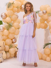 Embroidered Layered Single Shoulder Dress