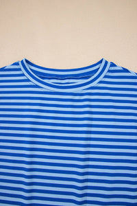 Striped Round Neck Cap Sleeve T-Shirt