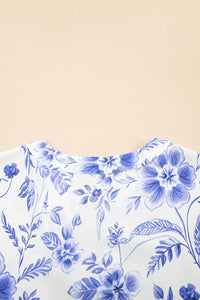 Floral Print Ricrac Trim Short Sleeve Blouse