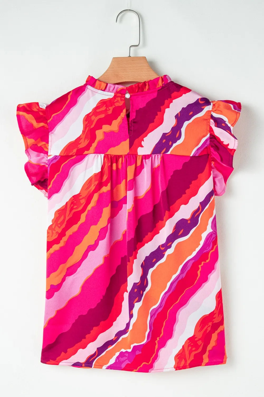 Abstract Print Shirred Yoke Ruffled Blouse