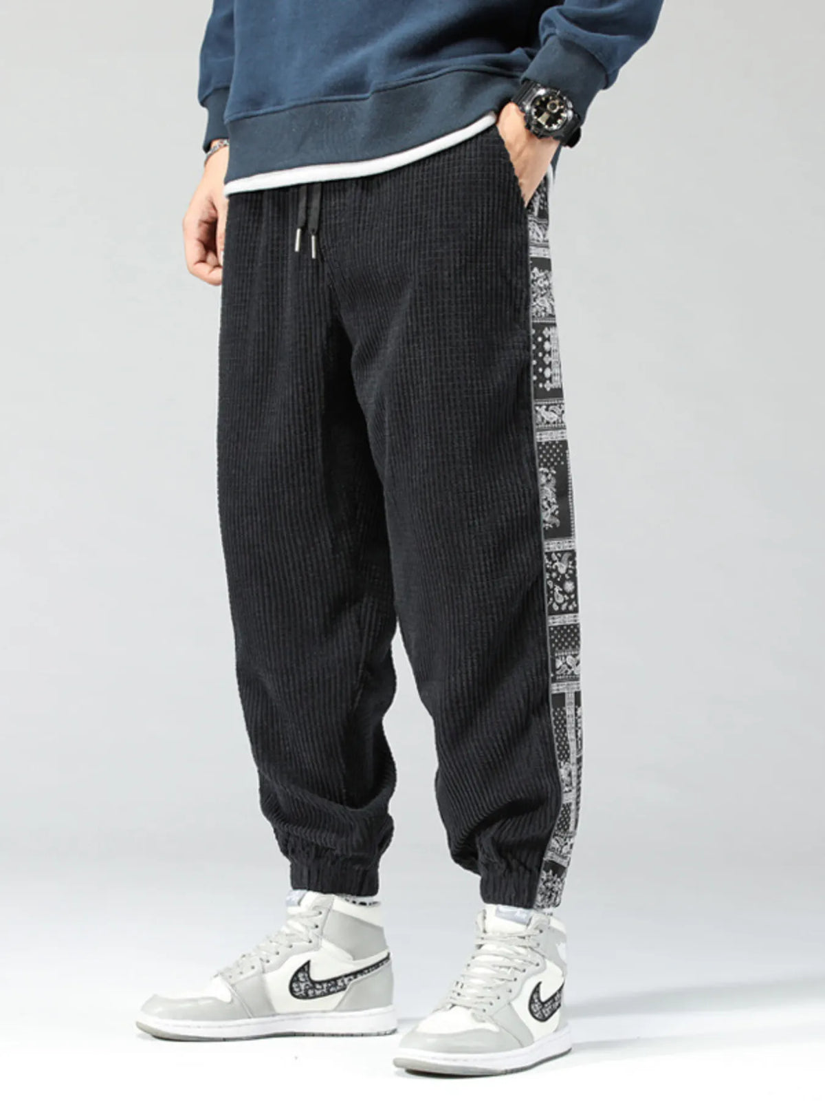 Men's Plus Size Drawstring Contrast Panel Joggers