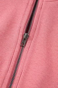 French Terry Zipped Collar Sleeveless Drawstring Waist Mini Dress