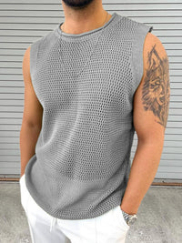Men's Openwork Round Neck Sleeveless Knit Top