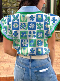 Floral Print Collared Blouse with Flutter Sleeves