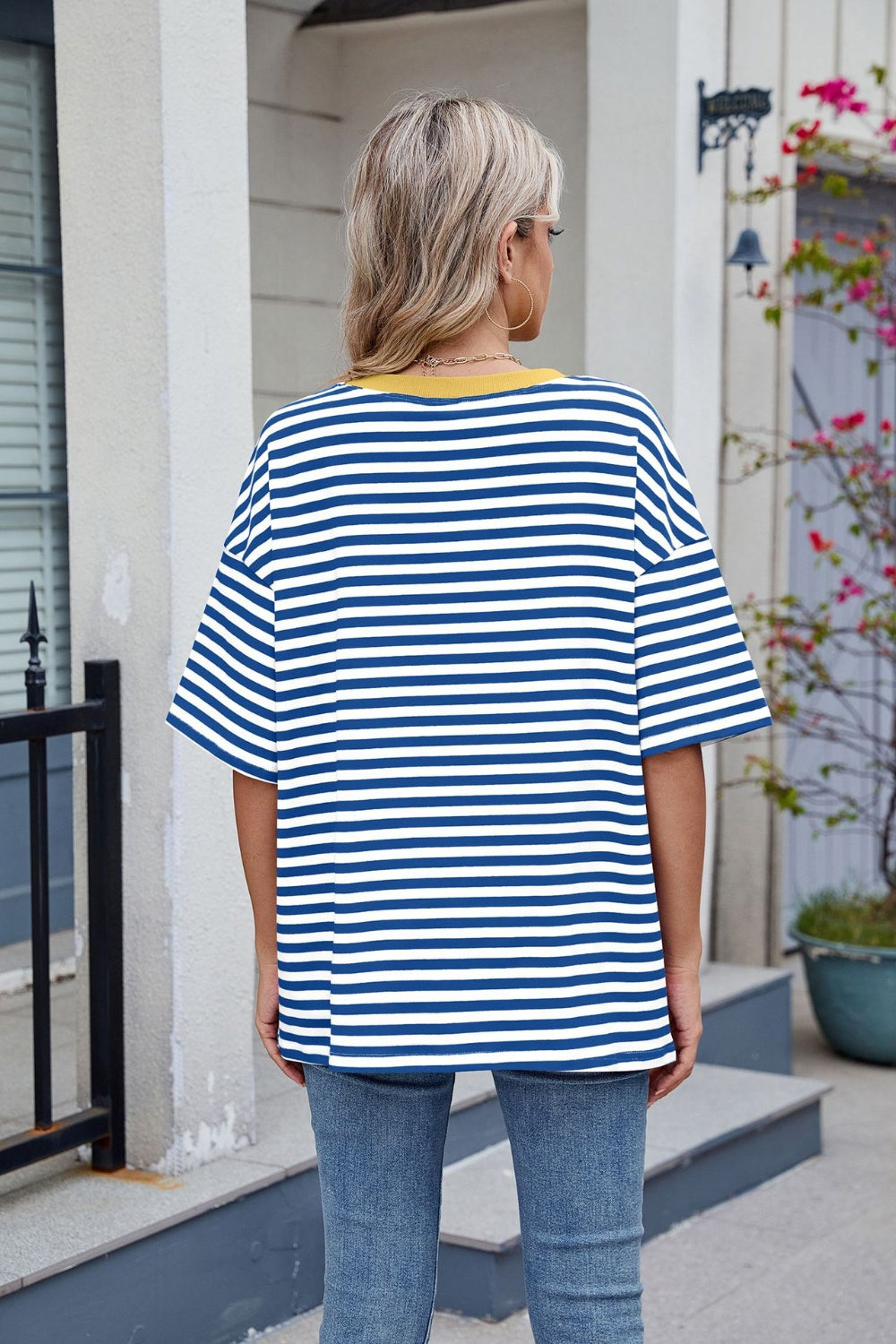 Contrast Striped Round Neck Half Sleeve T-Shirt