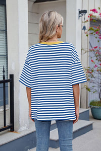Contrast Striped Round Neck Half Sleeve T-Shirt