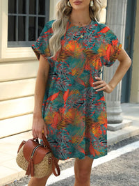 Printed Round Neck Short Sleeve Mini Dress