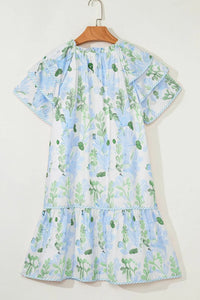 Floral Contrast Edge Layered Short Sleeve Mini Dress