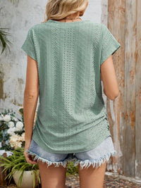 Eyelet V-Neck Short Sleeve Top