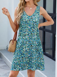 Printed V-Neck Sleeveless Mini Dress with Pockets