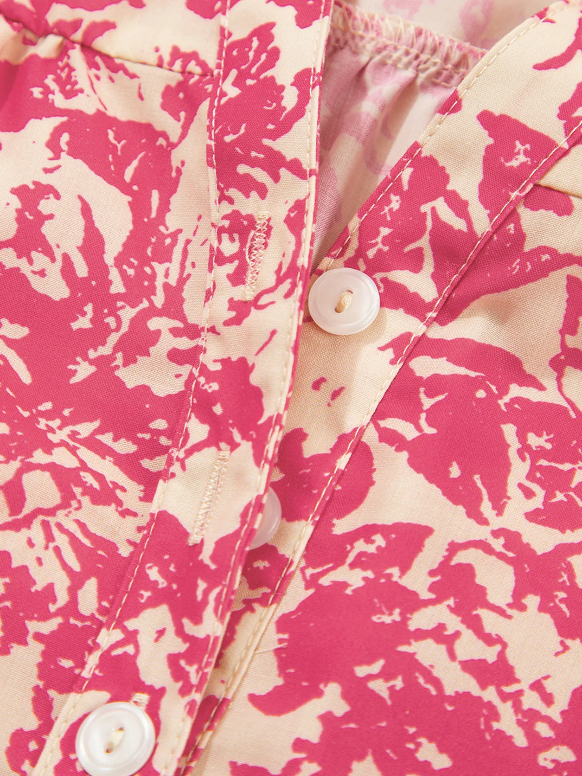 Printed Half Button Neck Ruffle Sleeve Blouse