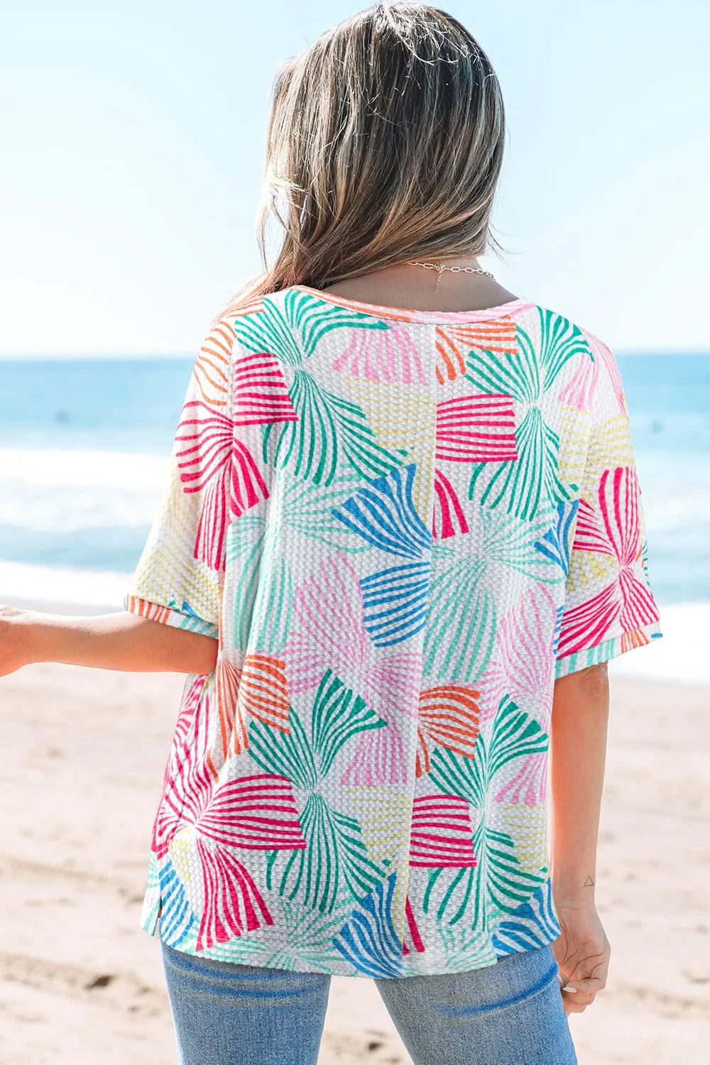 Printed Round Neck Half Sleeve Top