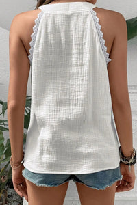 Lace Trim Sleeveless Summer Blouse