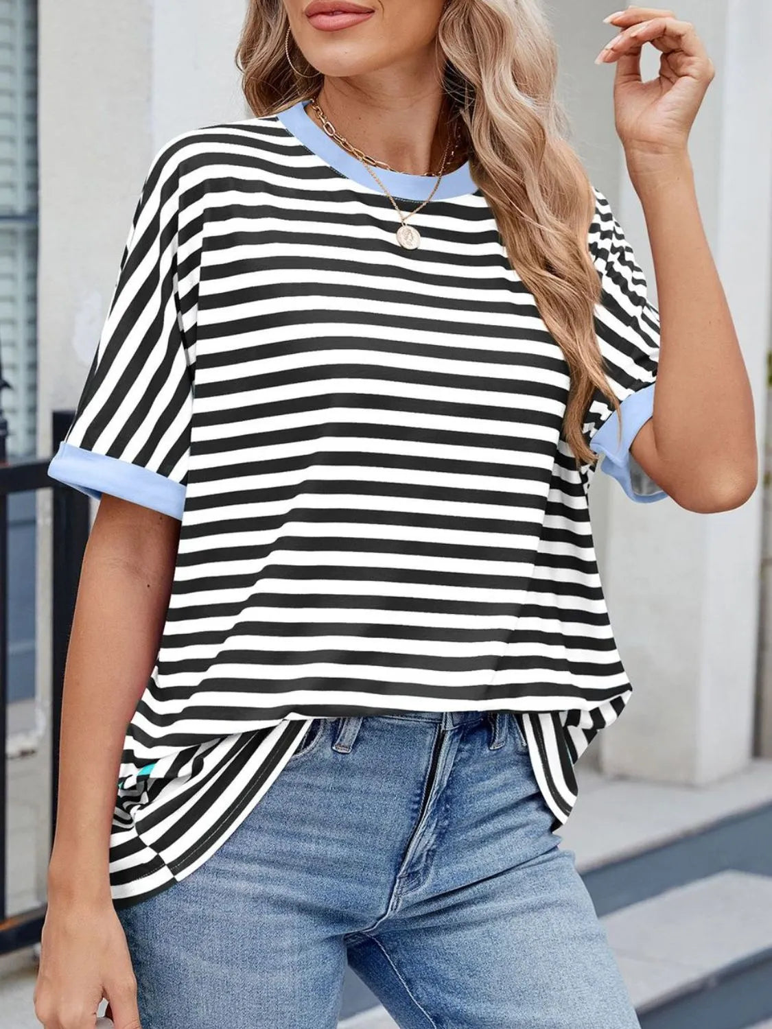 Striped Round Neck Half Sleeve T-Shirt
