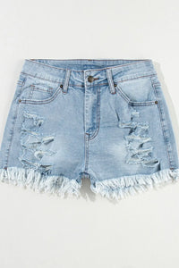 Distressed Raw Hem High Waist Denim Shorts